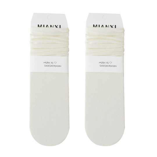 白色堆堆袜子女中筒袜夏薄款冰冰丝袜卷边月子袜无骨长筒袜芭蕾风