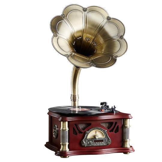 Gramophone home vinyl record player with built-in subwoofer
