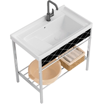 洗衣池台盆陶瓷一体盆带搓衣板阳台家用不锈钢支架洗衣槽户外洗手