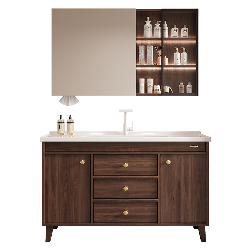 Oppein ceramic integrated basin bathroom cabinet combination floor cabinet