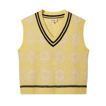 Eland knitted vest for women spring college style flower jacquard V-neck knitted vest for women