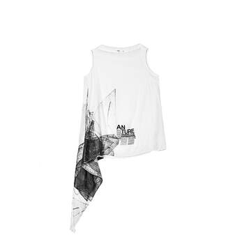 sdeer Saint Dior ຫມຶກຄໍມົນແບບສະບາຍໆ smudged contrasting letters irregular hem sleeveless top S19280607