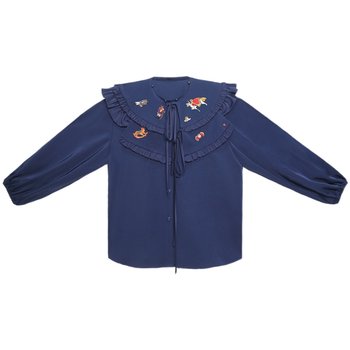 Kamo Original Design Embroidered Shirt French Retro Manor Style Loose Detachable Shawl Top 2023 Autumn and Winter Women's