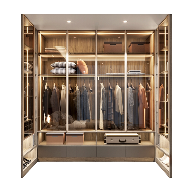 Gold Medal Wardrobe Glass Door Light Luxury Cloakroom Furniture Whole House Customized Home Bedroom Integrated Cabinet