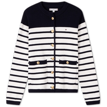 Tommy24 new autumn and winter childrens clothing womens cotton cashmere blended striped round neck knitted cardigan TH2432147