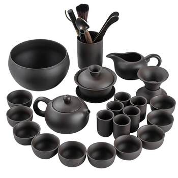 Zisha kung fu tea set black mud xishi pot tea cup complete set