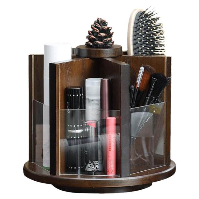 Wooden cosmetic storage box rotating