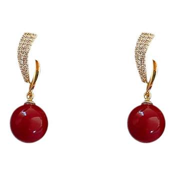 Gulia vintage red pearl earrings with high-end feel