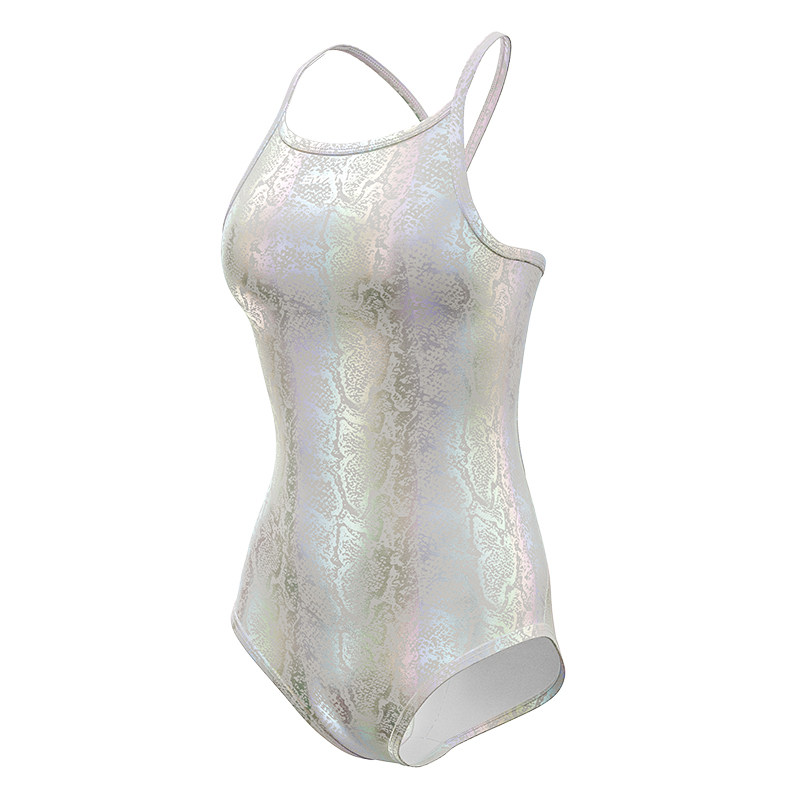 Swans white python women's mid-slit racing swimsuit