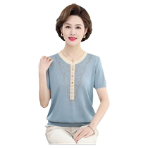 Moms summer mulberry silk T-shirt middle-aged womens summer short-sleeved thin style middle-aged and old-style silk shirt for small people