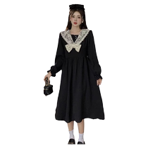 Maternity wear high-end large size autumn wear French retro lace splicing Hepburn style age-reducing dress for small women