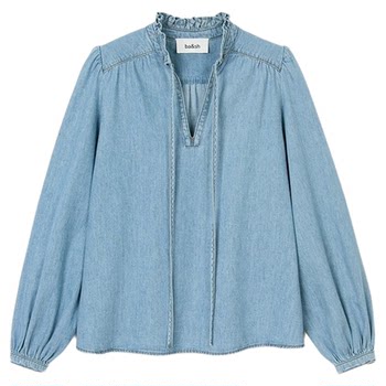 Ba&sh puff sleeve denim lace collar shirt