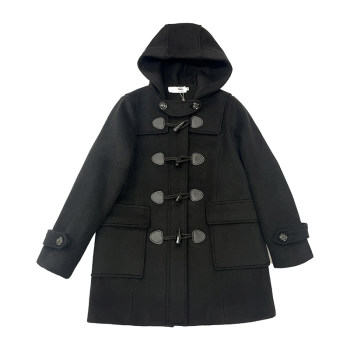 Cow horn buckle medium length woolen coat for women in autumn and winter college style