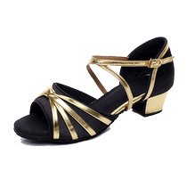 Childrens Latin dance shoes for girls beginners Cha Cha girls soft-soled black adult dance shoes mid-heel