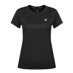 Xtep 여성용 반팔 티셔츠 2024 여름 패션 라운드 넥 루즈 트렌디 반소매 블랙 탑 여성 여름 정통