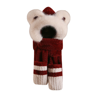 可爱小熊帽子围巾一体女新款秋冬季加绒围脖防寒保暖毛茸茸护耳帽