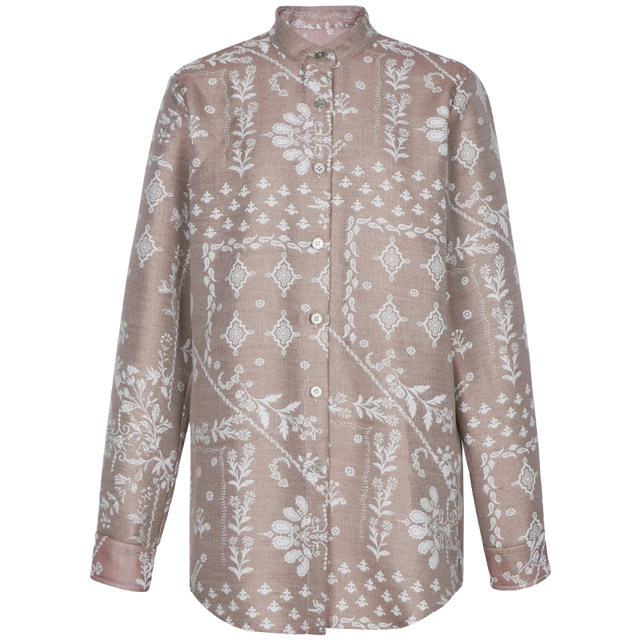 Superr original imitation denim jacquard small stand collar long-sleeved shirt for women in autumn urban nomadic style design