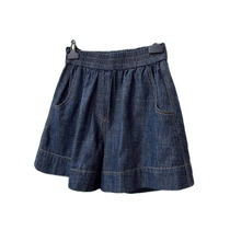 Dark blue elastic waist denim shorts for women summer high-waist slimming a-line wide-leg pants for small people casual hot pants