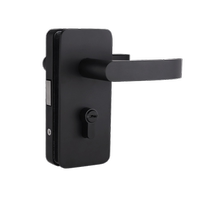 Black office partition glass door handle lock with handle sliding door double door opening lock frameless glass lock