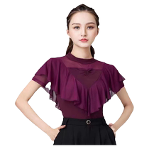 2024 Latin dance wear summer modern dancer new tops social dance clothes mesh short-sleeved dance practice clothes