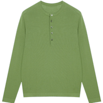 ERDOS Spring and Summer Mens Round Neck Grass Green Slim Knitted Sweater Simple Casual Top with Refreshing Pullover Inside