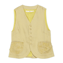 (Same style in the mall) EIN Yan retro fried lace stitching V-neck embroidered linen vest 24 spring and summer new style