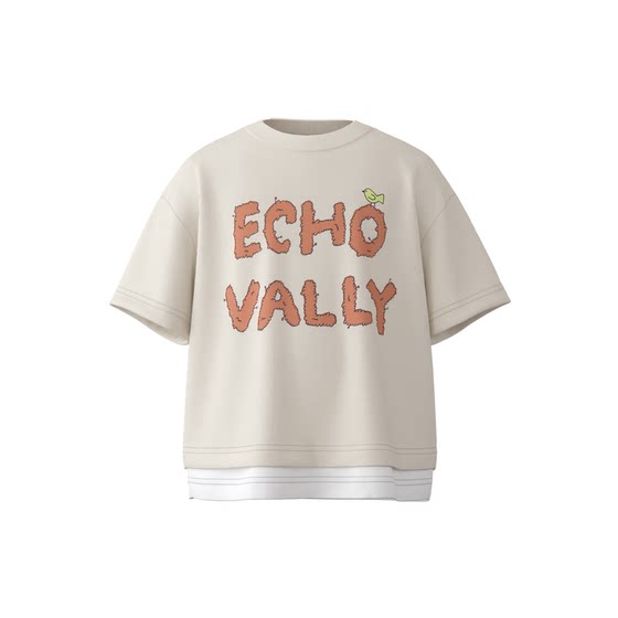
[New Product] Papa Crawling Children's Summer Splicing Fake Two-Piece Short-Sleeve Letter Printed T-shirt Leisure Loose