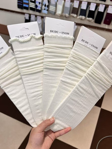 桑蚕丝花边袜子女木耳边堆堆袜白色莱赛尔天丝冰丝中筒袜夏季薄款