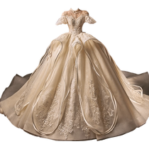 Aishini original design Royal wedding dress bride 2024 new one-shoulder dress heavy vintage yarn