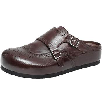 Belle Sheepskin Brogue Birkenstock Shoes for Women 2026 Brogue Monk Soft Sole Wearable Outdoor Closed-Toe Half-Slipper F6X1