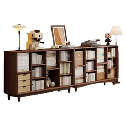 Anjuke's New Solid Wood Bookshelf, Floor-Standing Children's Storage Rack, Vintage-Style Living Room Home Storage Grid Low Bookshelf