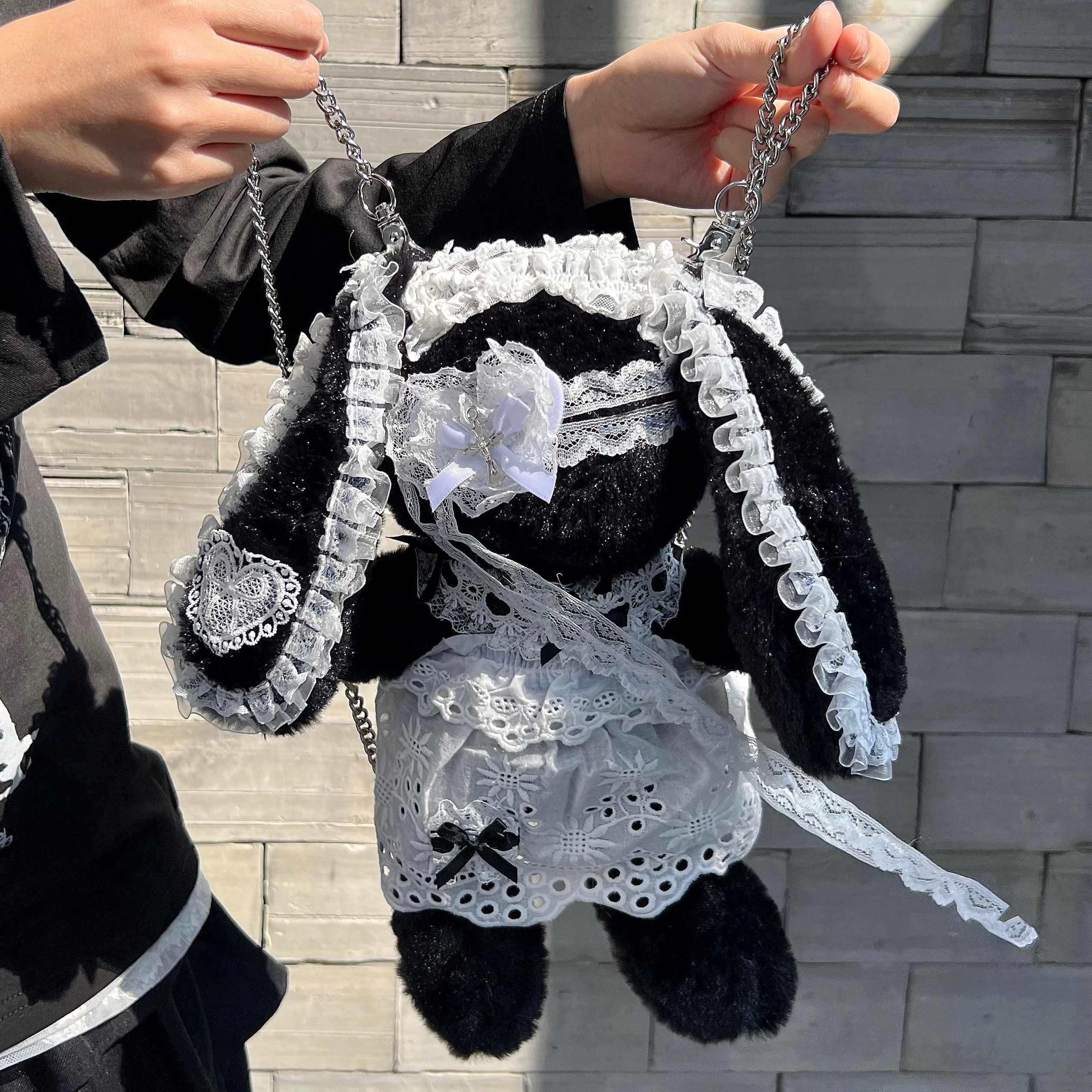 Original design doll lace Lolita cute bunny bag handmade gift Lolita crossbody bow women's bag