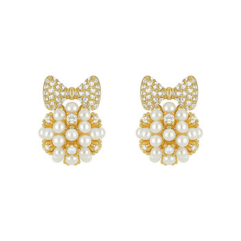 Bow pearl light luxury earrings high-end earrings