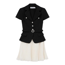 self-portrait 2024 autumn and winter new style black and white temperament commuter V-neck fake two-piece dress and short skirt