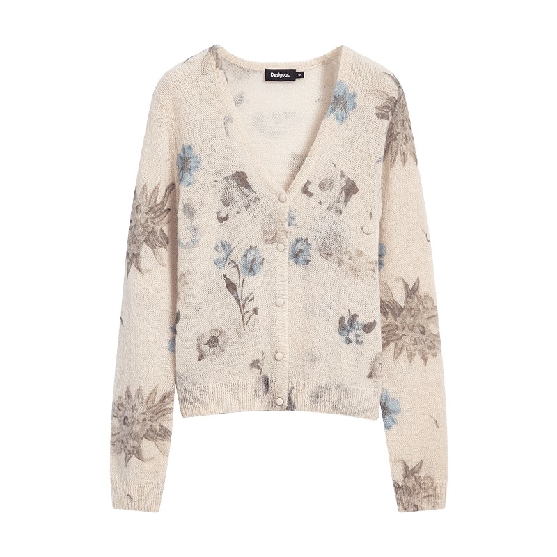 Desigual Two Piece Blue Floral Print Sling Long Sleeve Women's Sweater