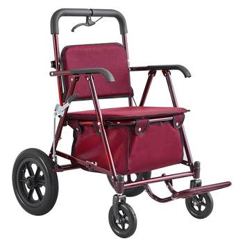 The folding shopping cart for the elderly with large armrests can sit on four wheels for grocery shopping and can be pushed and widened. the trolley for the elderly
