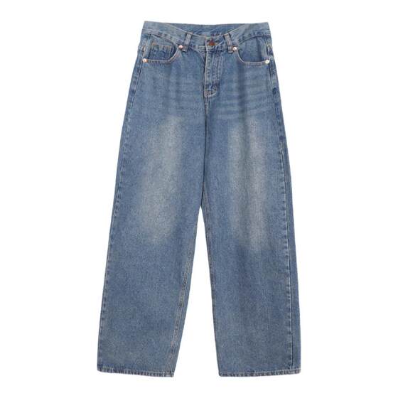 Xin helps the little man with thin pants, the new retro high -waisted high -waisted wide -leg denim trousers women's loose straight tube