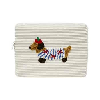 Simple and cute plush dachshund dog laptop bag