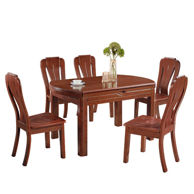 Chinese style all solid wood dining table and chairs foldable living room dining room square table rubber wood round table red sandalwood walnut color
