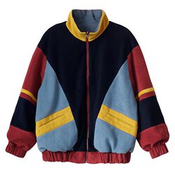 toocoolll Reversible Retro Contrast Color Spliced ​​​​Lamb Wool Zipper Jacket Reverse Haze Blue Men and Women