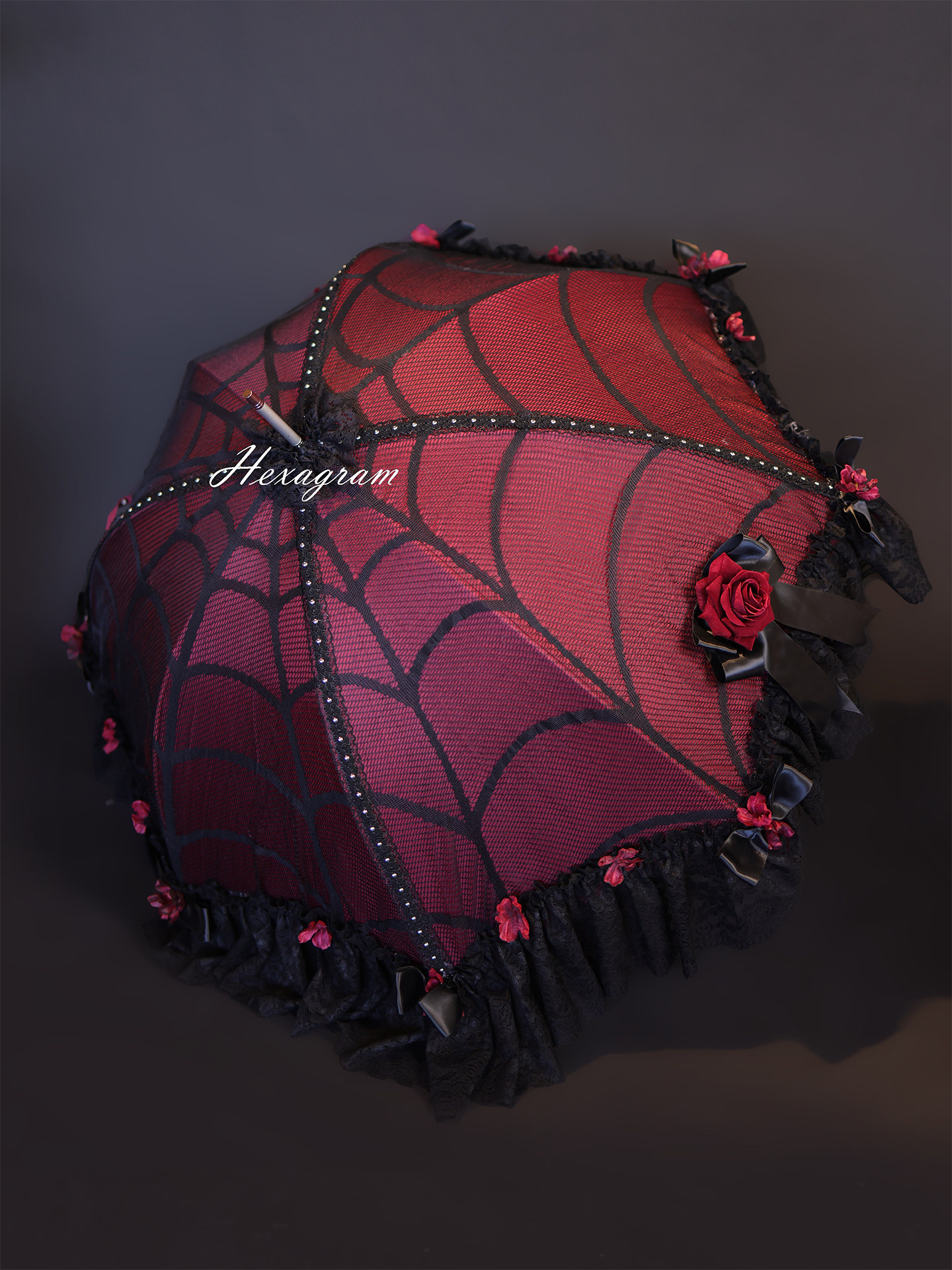 Gothic dark wine red spider web exquisite Lolita umbrella lace bow rose atmospheric decoration dual-purpose umbrella