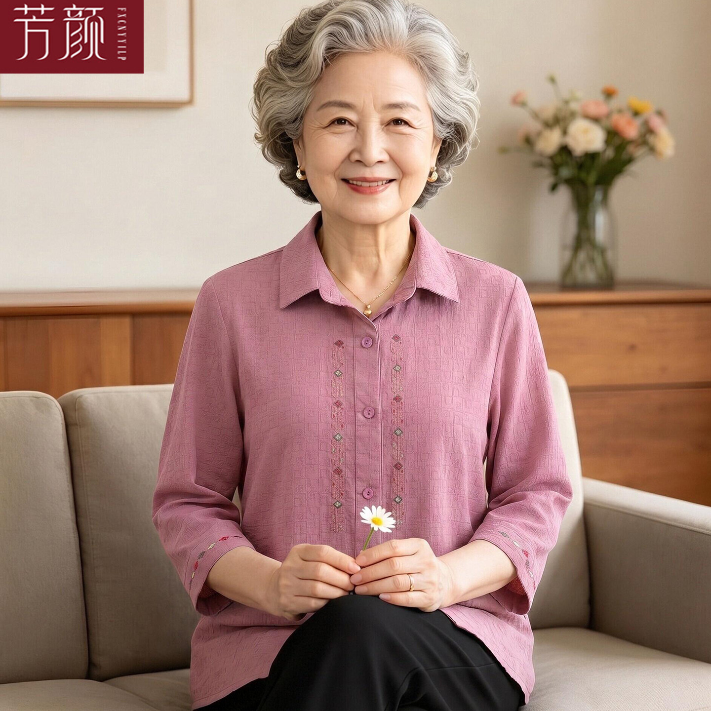 เสื้อเชิ้ตผ้าฝ้ายสำหรับคุณแม่ ใส่สบายในฤดูร้อน แฟชั่นสำหรับสตรีวัยกลางคนและผู้สูงอายุอายุ 60 ปี เสื้อคาร์ดิแกนคุณย่า เสื้อผ้าฝ้ายแท้สำหรับสตรีสูงวัย