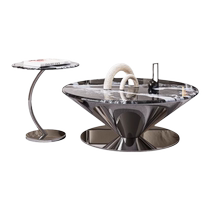 Fu Qiaojiang light luxury small apartment super crystal stone combination stainless steel marble flying saucer coffee table living room round home