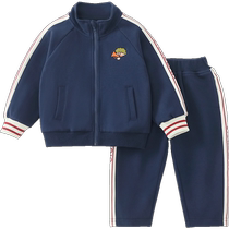 Qiqi Xiong boys sports suit spring and autumn childrens casual sportswear two-piece set childrens retro clothes baby