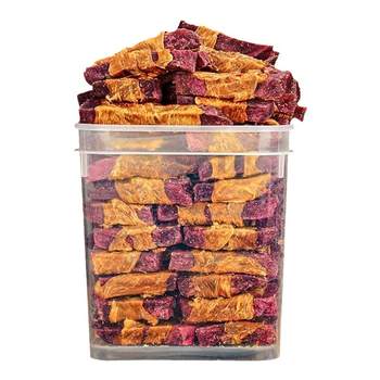 Free trial of 3 pieces of duck meat wrapped around sweet potato to grind your teeth