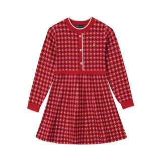 POLOWALK童装女童连衣裙2025秋冬新款红色毛衣千鸟格针织裙子
