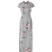 DPLAY Xia Xin Chinese style stand collar oblique placket peony print improved cheongsam temperament retro dress