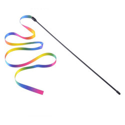 Cat Toy Teasing Stick Long Rod Rainbow Double-Sided Webbing Cat Toy Boredom Buster Internet-Famous Teasing Stick Cat Supplies