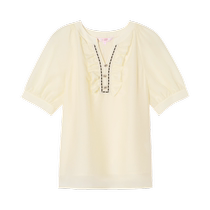 Smooth acetic acid]Keyan Xia v-neck fungus commuting style top chiffon shirt