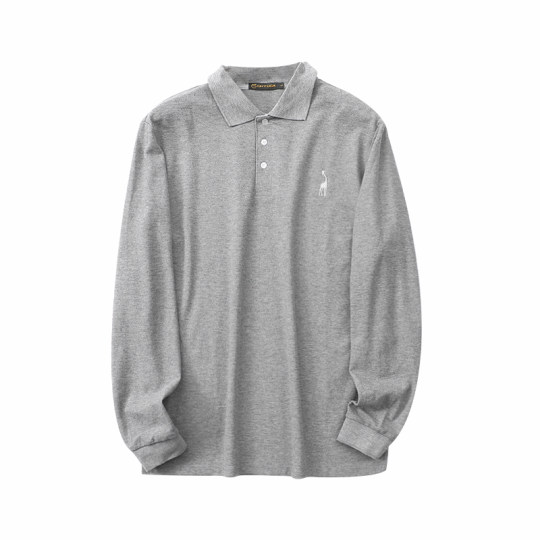 Cotton double yarn pique washed embroidered long-sleeved POLO shirt